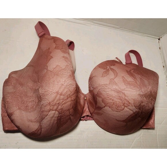 Cacique Lightly Lined Full Coverage Underwire Bra 42F Salmon Pink Lace - Picture 2 of 7